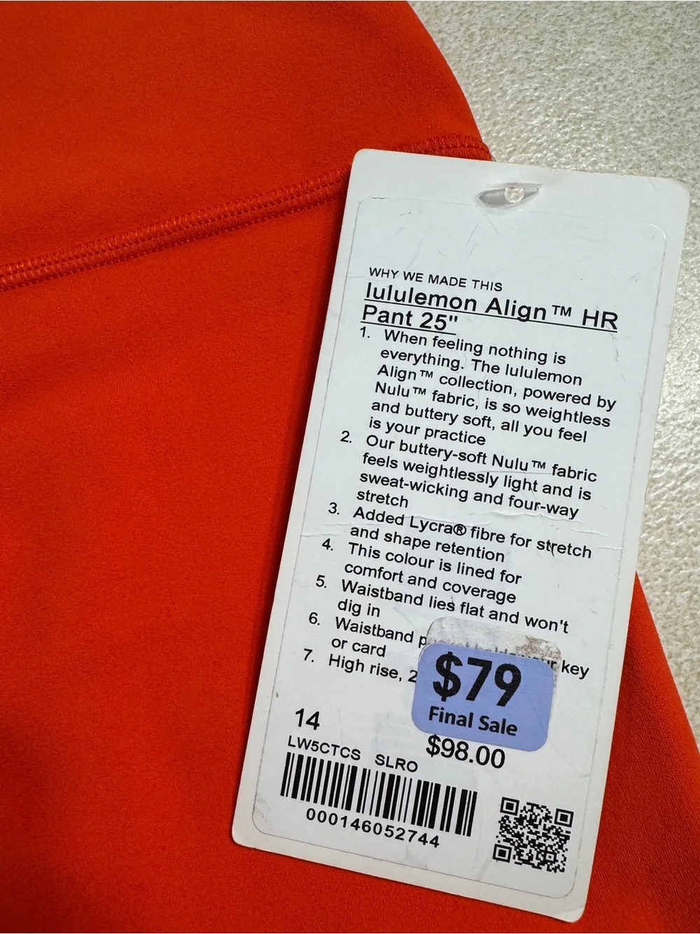 lululemon Align High-Rise Leggings in Vibrant Orange 25”